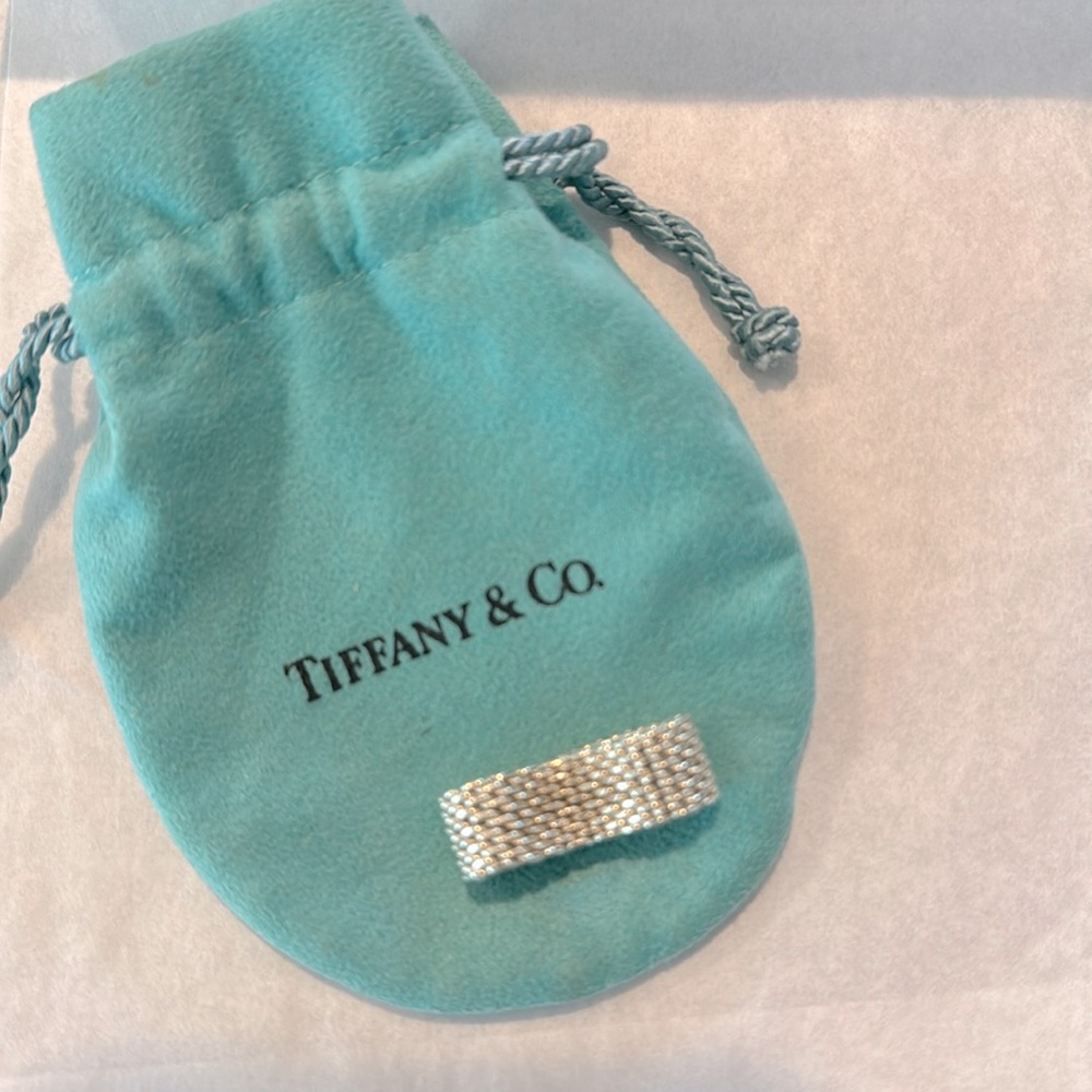 Rare Sz 10 Tiffany & Co. Somerset Mesh Ring Band Sterling Silver 925